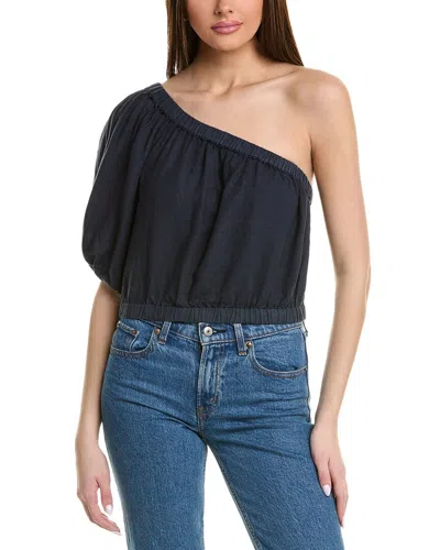 Velvet By Graham & Spencer One Shoulder Crop Top In Black In Blue