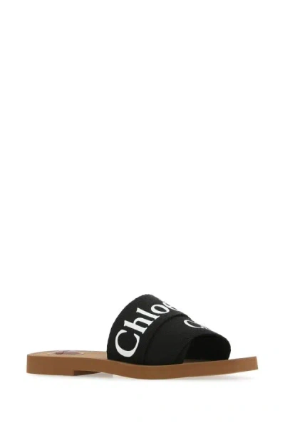 Chloé Woody Flat Logo Ribbon Slide Sandals
