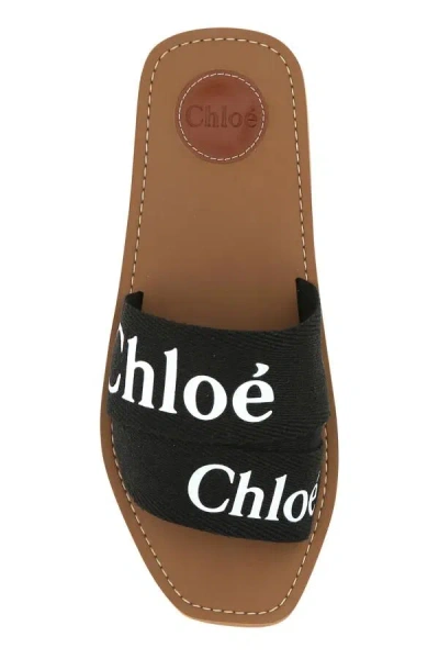 Chloé Woody Flat Logo Ribbon Slide Sandals