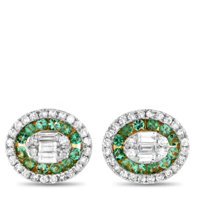 Lb Exclusive 14k Yellow Gold 0.40ct Diamond And Emerald Cluster Halo Earrings Er28854-y In Gold