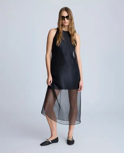 Kenneth Cole Sheer Mesh Overlay Midi Dress In Black
