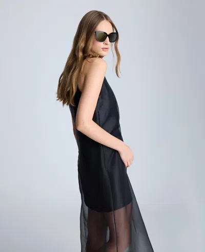 Kenneth Cole Sheer Mesh Overlay Midi Dress In Black