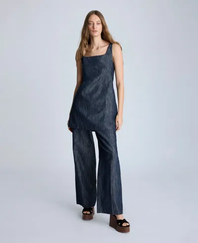 Kenneth Cole Open Back Denim Shift Dress In Dark Navy Multi