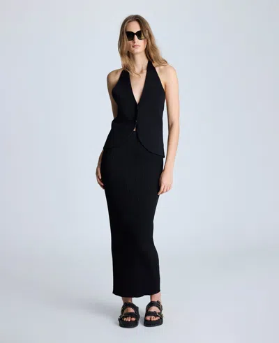 Kenneth Cole Cropped Button Front Halter Vest In Black