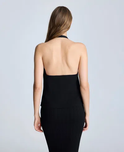 Kenneth Cole Cropped Button Front Halter Vest In Black