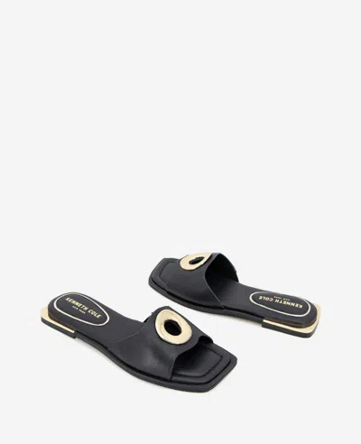 Kenneth Cole Asher Leather Metal Ring Sandal In Black Leather