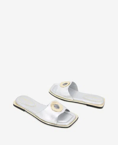 Kenneth Cole Asher Metallic Metal Ring Sandal In Silver Leather