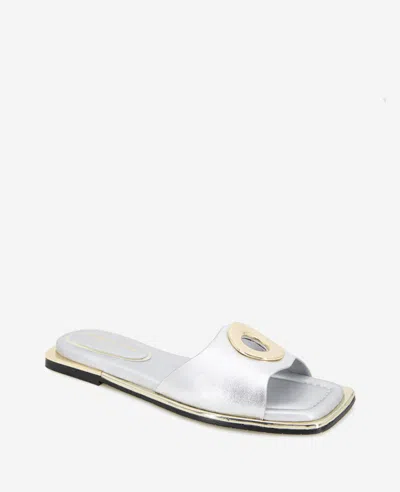 Kenneth Cole Asher Metallic Metal Ring Sandal In Silver Leather