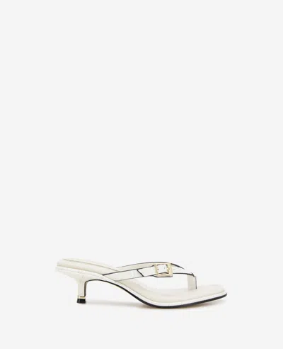 Kenneth Cole Gillie Embossed Croco Kitten Heel Buckle Sandal In Cream Croco