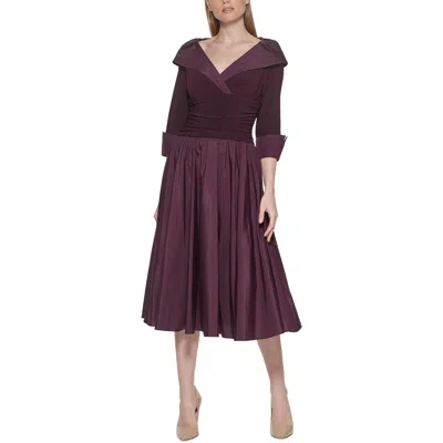 Jessica Howard Petites Womens Mixed Media Polyester Fit & Flare Dress In Beige