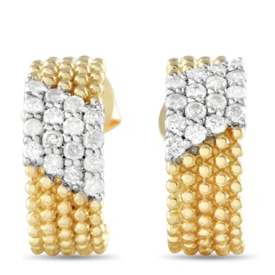 Lb Exclusive 14k Yellow Gold 0.35ct Diamond Beaded C-hoop Earrings Er29344-y In Gold