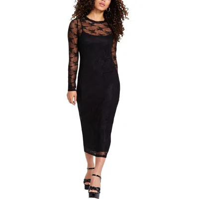 Bar Iii Petite Lace Long-sleeve Bodycon Midi Dress, Created For Macy's In Black