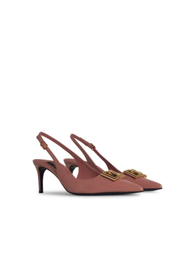 Dolce & Gabbana Pink Slingback With Metallic Logo In Patent Leather Woman