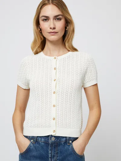 French Connection Pointelle Cotton Blend Cardigan In Cream