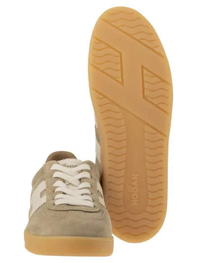 Hogan Retrospective Suede Sneakers With Nappa Leather Detail In Nude