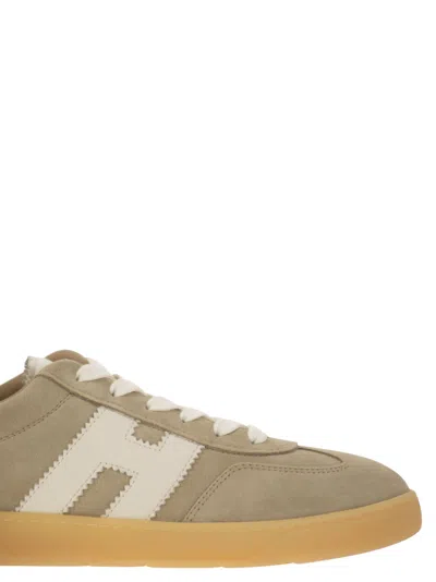 Hogan Retrospective Suede Sneakers With Nappa Leather Detail In Nude