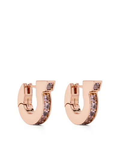 Ferragamo Gancini Crystal Hoop Earrings In Grey