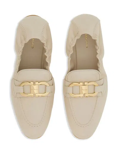 Ferragamo Jodie Casual Flat Loafers Elasticated Trim In White