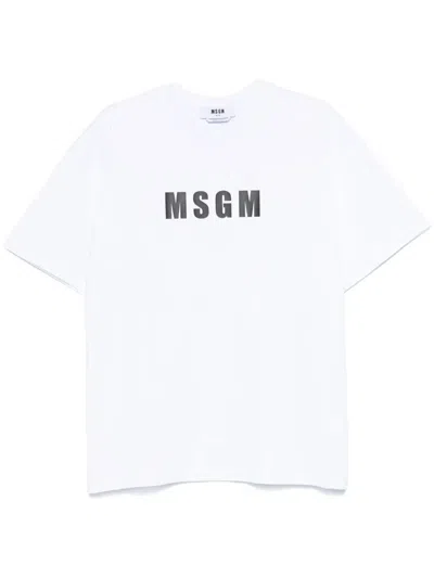 Msgm Logo-print Cotton T-shirt Clothing In White