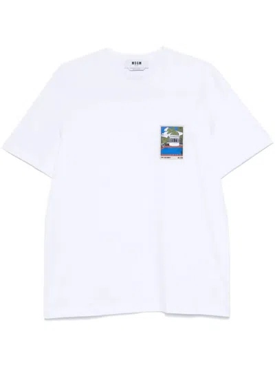 Msgm Patch-detail Cotton T-shirt Clothing In White