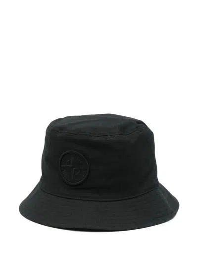 Shop Stone Island Compass Embroidery Bucket Hat Accessories In Black