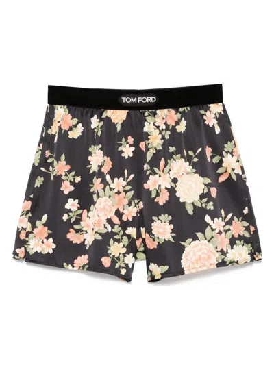 Tom Ford Women Floral-print Silk Pj Shorts In Black