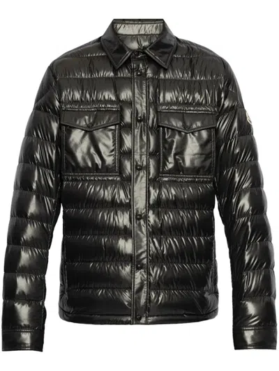 Moncler Blue Down Jacket With Front Press-stud Fastening In Black