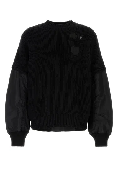 Sacai Gonz Multi Patch Nylon Twill X Knit Sweater In Black