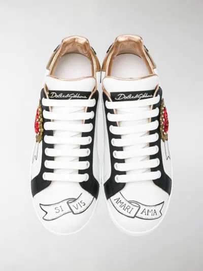 Dolce & Gabbana Calfskin Portofino Sneakers With Embroidery In White