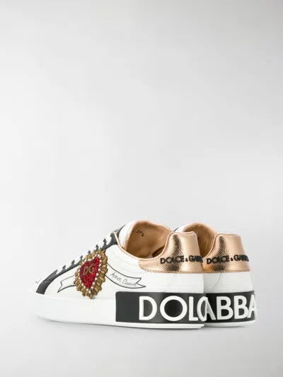 Dolce & Gabbana Calfskin Portofino Sneakers With Embroidery In White