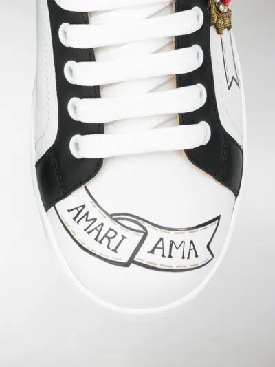 Dolce & Gabbana Calfskin Portofino Sneakers With Embroidery In White