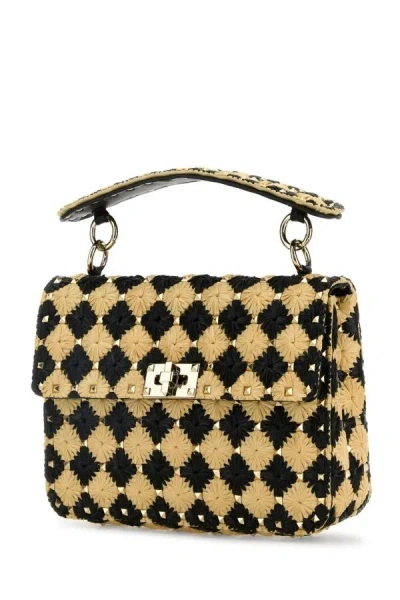 Valentino Women's Two-tone Raffia Medium Rockstud Spike Handbag | 6w2b0122qun Color Ex9