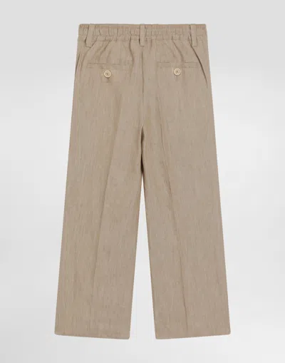 Dolce & Gabbana Twill Pants With Patch In Beige