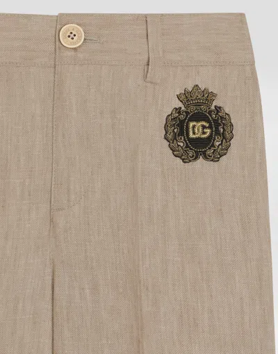 Dolce & Gabbana Twill Pants With Patch In Beige