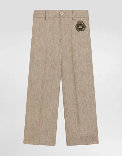 Dolce & Gabbana Twill Pants With Patch In Beige