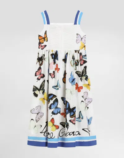 Dolce & Gabbana Poplin Dress With Butterfly Print In Print