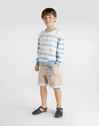 Dolce & Gabbana Striped Plain-knit Pullover With Dolce&gabbana Logo In Multicolor