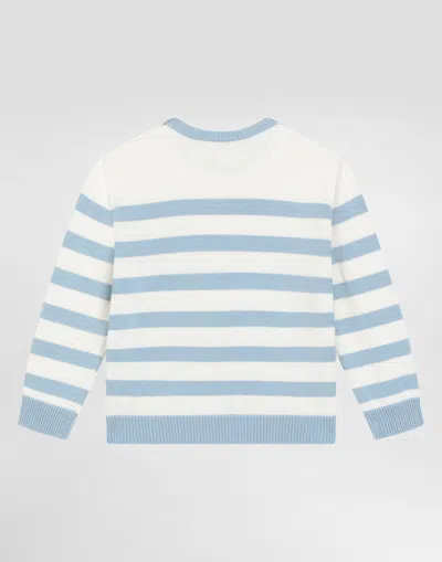 Dolce & Gabbana Striped Plain-knit Pullover With Dolce&gabbana Logo In Multicolor