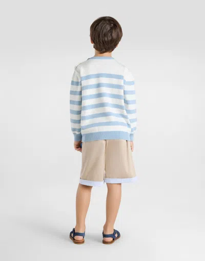 Dolce & Gabbana Striped Plain-knit Pullover With Dolce&gabbana Logo In Multicolor