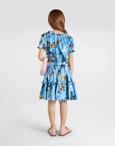 Dolce & Gabbana Cotton Poplin Top With Butterfly Print In Print