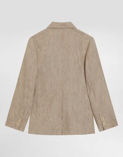 Dolce & Gabbana Single-breasted Twill Jacket With Patch In Beige