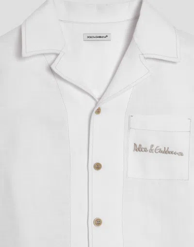 Dolce & Gabbana Non-stretch Linen Shirt With Dolce&gabbana Logo In White