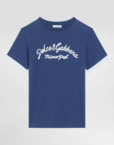 Dolce & Gabbana Jersey T-shirt With Dolce&gabbana Logo In Blue
