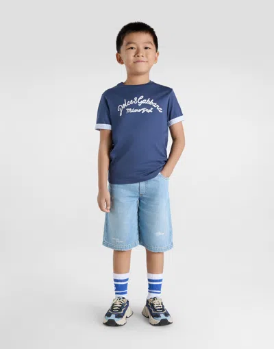 Dolce & Gabbana Jersey T-shirt With Dolce&gabbana Logo In Blue