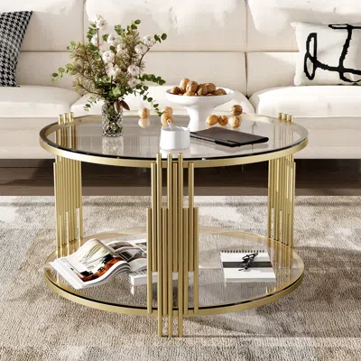 Streamdale Furniture Streamdale Glass Coffee Table With Metal Base & Lower Shelf