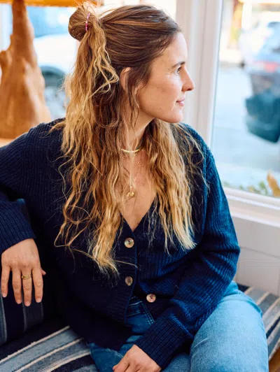 Faherty Miramar Linen Cardigan In Navy Blazer