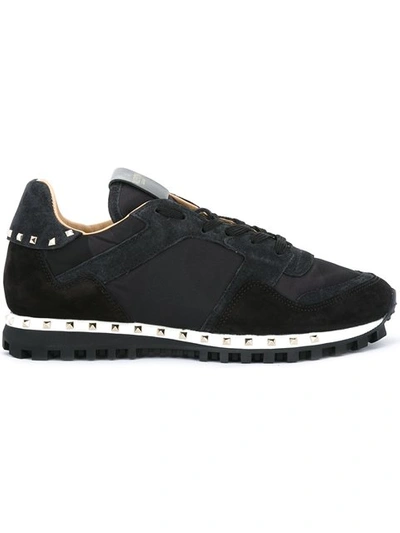 Shop Valentino Panelled Studded Sneakers