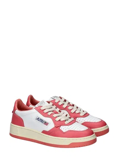 Autry Pink And White 'medalist' Low Top Sneakers In White