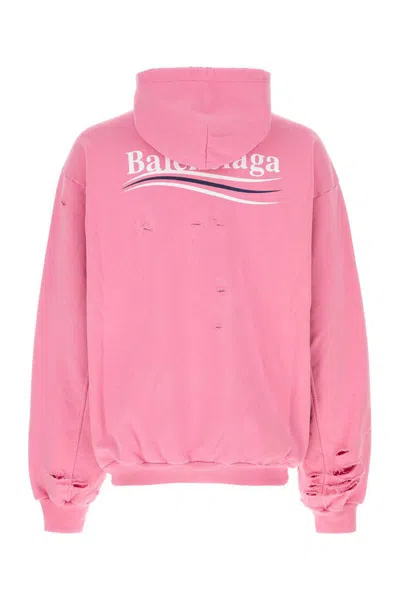 Balenciaga Hooded Knitwear With Distressed Detailing And Front Pocket In Pink
