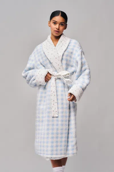 Danielle Guizio Ny Cozy Cloud Reversible Robe In Floral White/ Gingham